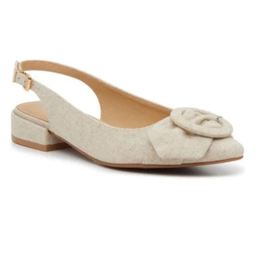 CL by Laundry Cream Linen-Look Slingback Sandals with Buckle Accent  7.5